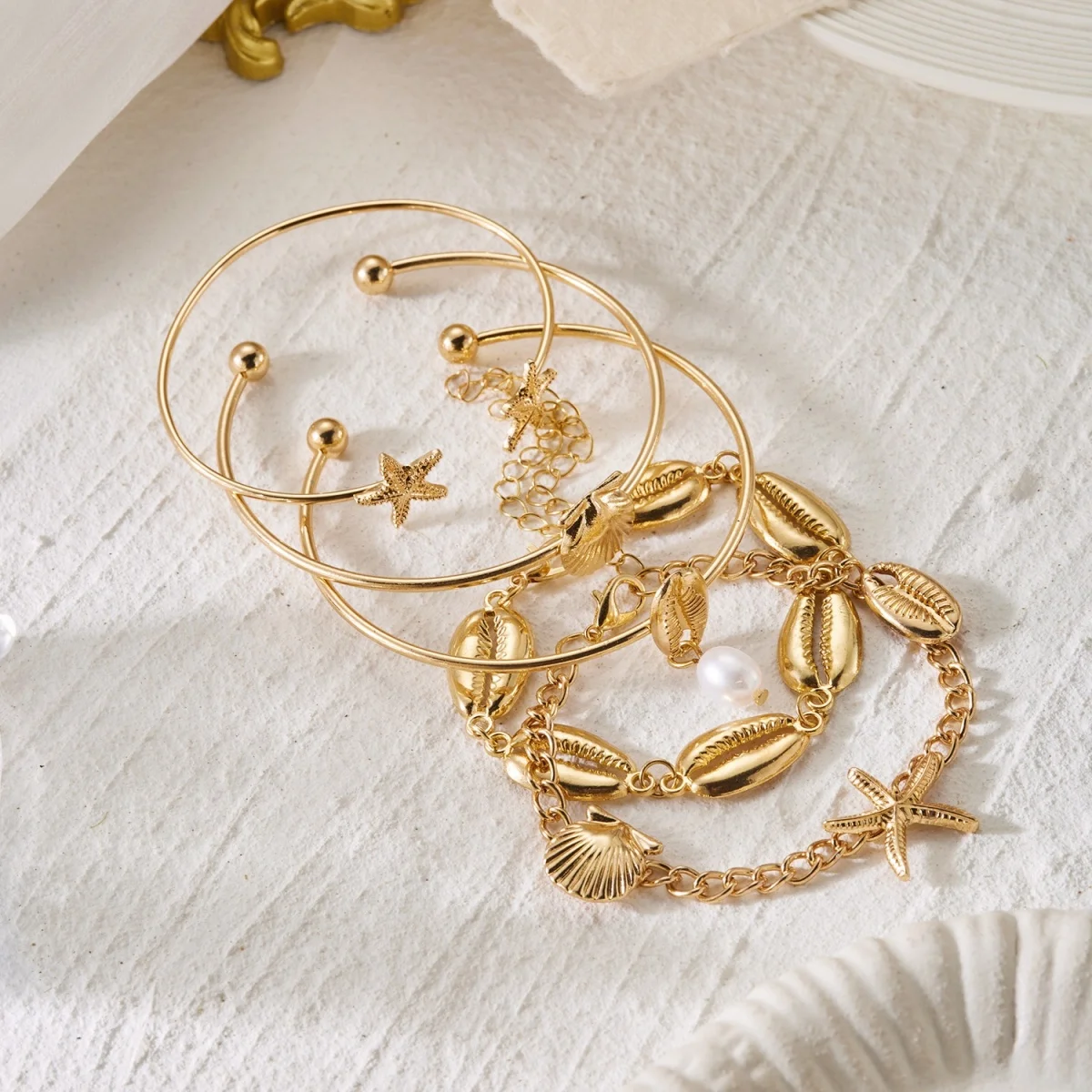 Böhmisches Mehrschichtiges Seestern-Muschel-Armreif-Set für Damen und Herren, Sommer-Strand-Urlaub, klobiger Armreif, Party-Schmuck – Detail 19