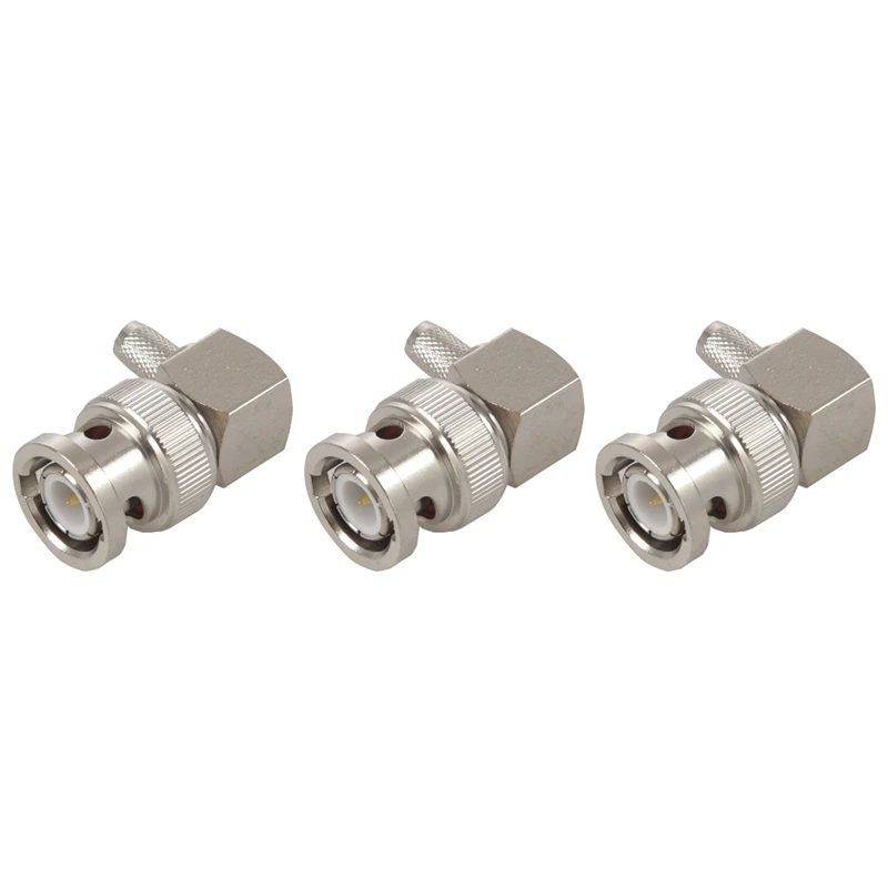 3X BNC Male Plug Right Angle Crimp For RG58 RG400 RFC195 RF Coax Adapter Connector,Silver