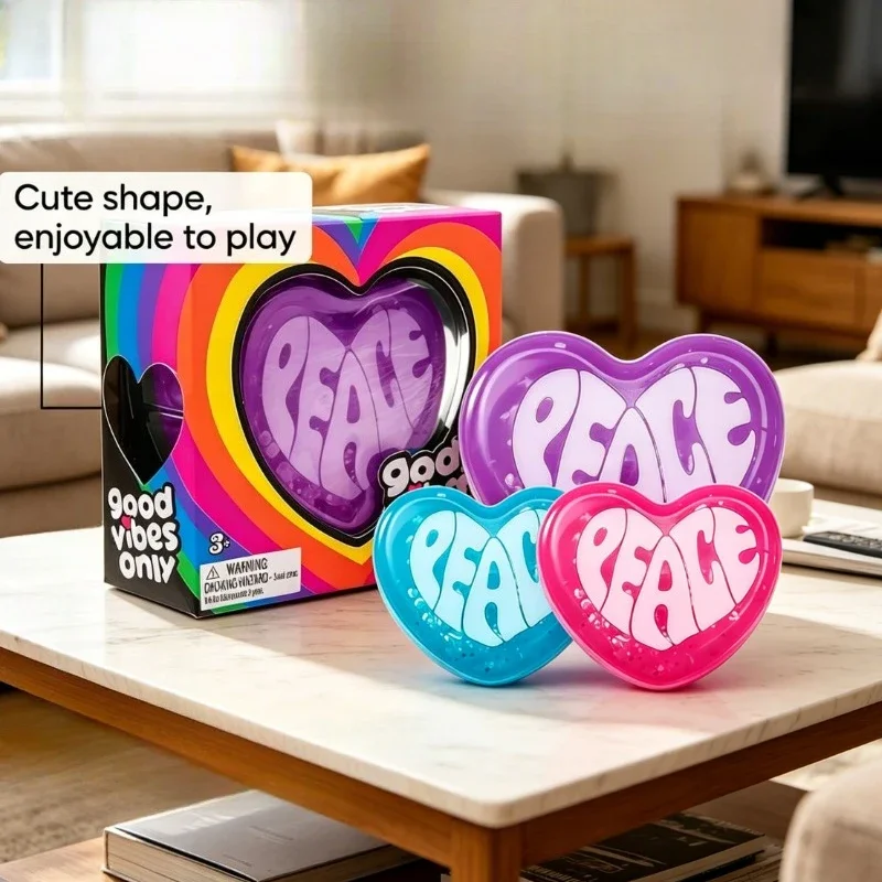 Y2K Hippie Peace Heart Squishy Toy, Mochi Squeeze Fidget Toy With Floating Star Glitter, Embossed PEACE Letter Stress Relief Anti-Anxiety Sensory Vent Toy,Novelty Valentines Birthday Party Favor Gift for Teens Girls Kids Adults