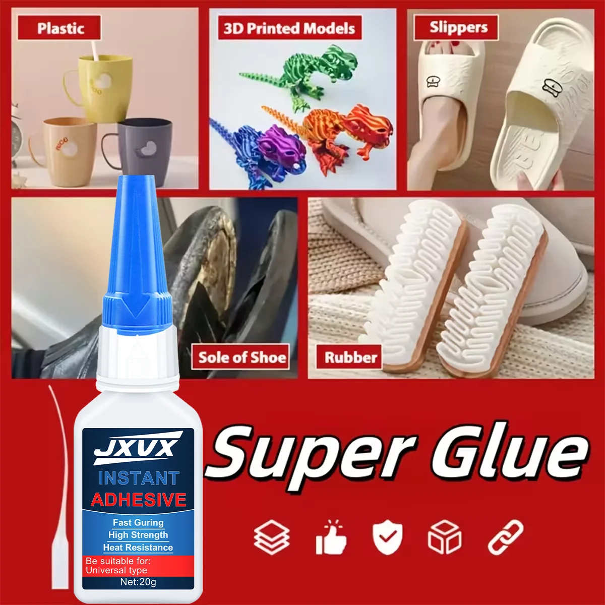 20 g schnell trocknender Sofortkleber, schnell klebender Cyanacrylat-Superkleber, Kunststoff/Keramik/Glas-Reparaturkleber, Mehrzweck-Kleberwerkzeug