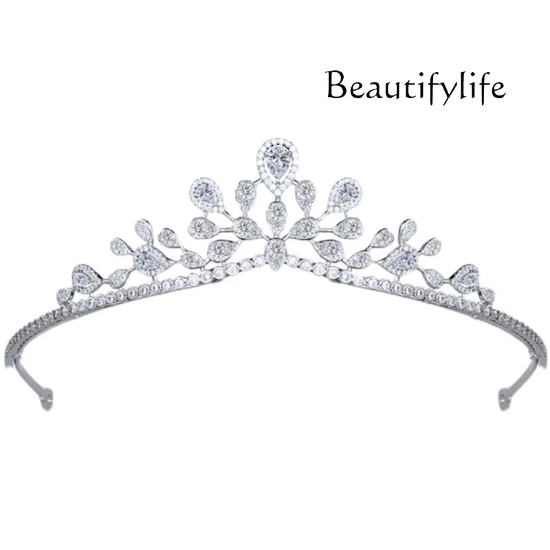 Sterling Silver High-Grade Princess Crown Headdress Bride Main Wedding Dress Crown Lady French Style