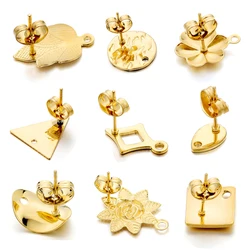 10Pcs Gold Color Stainless Steel Geometric Flower Earring Stud Round Earrings Base Connectors for DIY Jewelry Making Accessories