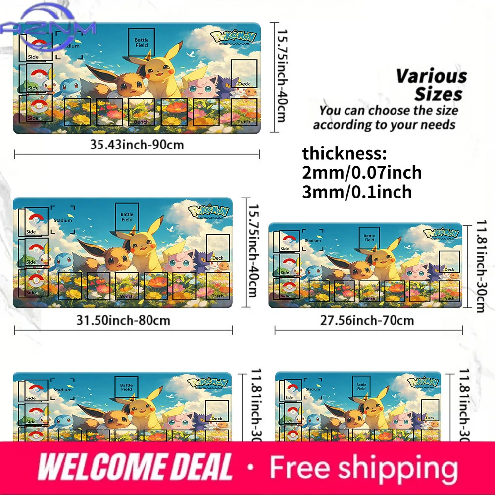 Pokemon Pikachu & Friends Flower Field TCG Playmat 2mm/3mm Non-Slip Trading Card Game Mat with Zones Multi-Size Available