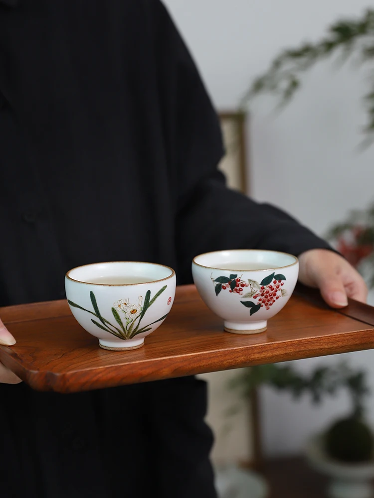 

Hand-Painted Cerc Tea Cup Gongfu Tea Set Home Use Guest Serving Cup Chinese Sle Rural Lacape Glazed under Color Crt