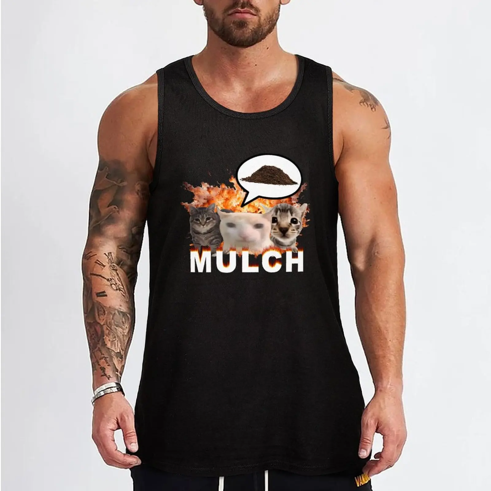 Mulch Funny Cat Meme Tank Top Short sleeve gym t shirt men