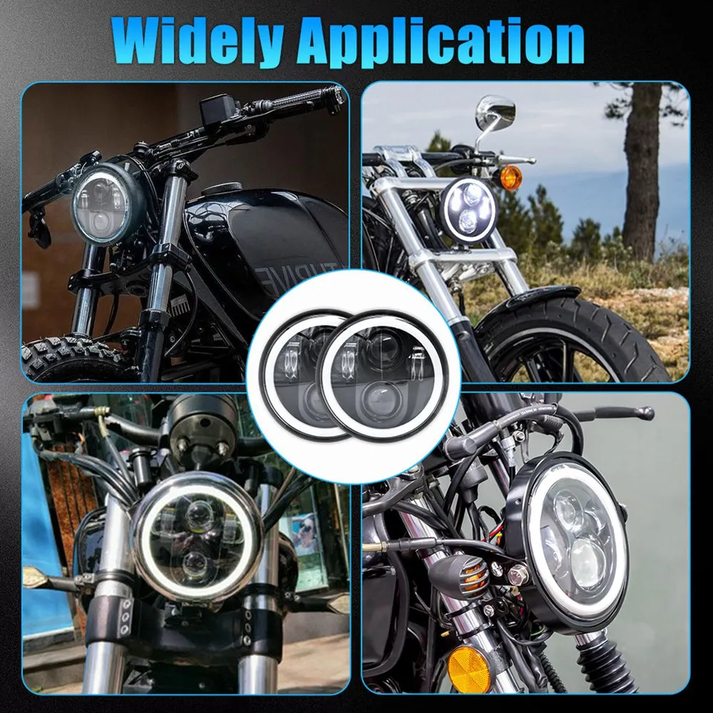 مصباح أمامي LED 5.75 ، 5-3/4 مصباح أمامي للدراجة النارية مع هالو DRL أبيض لدراجات Harley Sportster Iron 883 Dyna Street