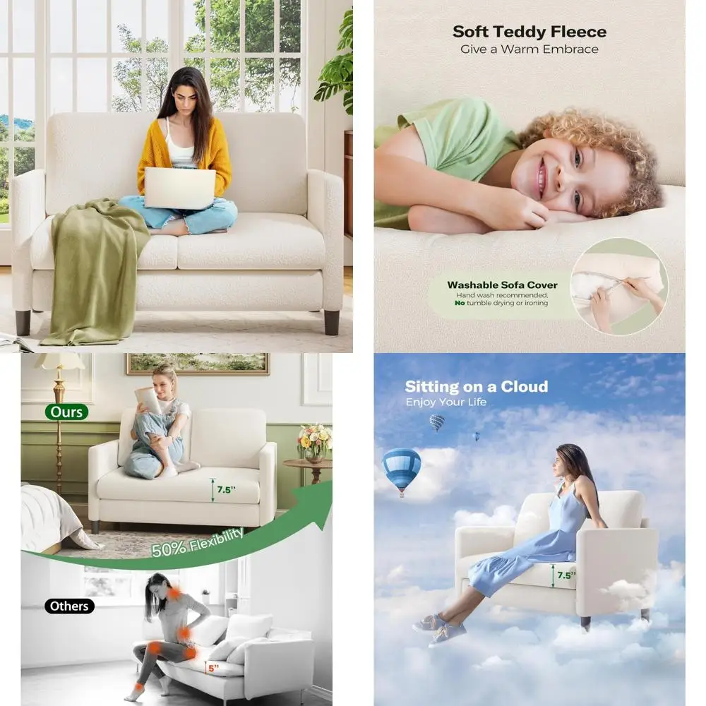 أريكة Loveseat مريحة ومدمجة للمساحات الصغيرة، أريكة خشبية سهلة التجميع لغرفة النوم، مثالية للمعيشة المريحة #1