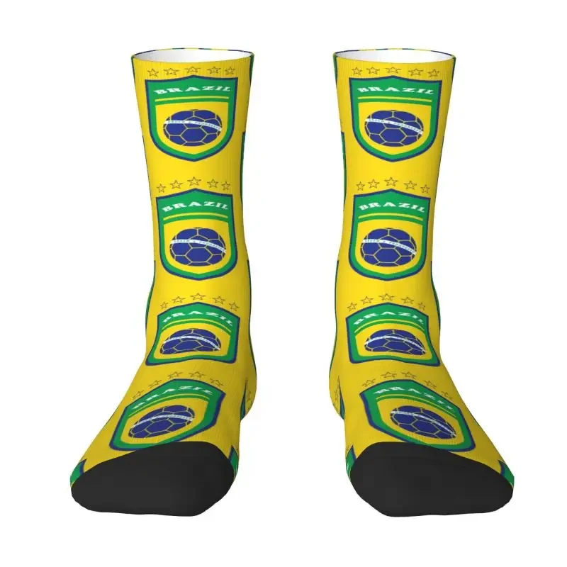 Novelty Print Flag Of Brazil Football Socks for Men Male Women Stretchy Summer Autumn Winter Brazilian Proud Crazy Crew Socks