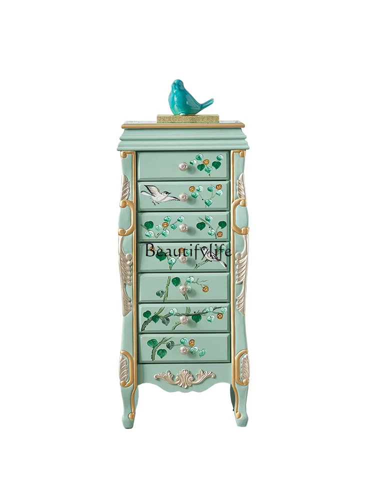 

American-Style Painted Jewelry Cabinet Flip Dressing Table Solid Wood Jewelry Storage Decorative Cabinet