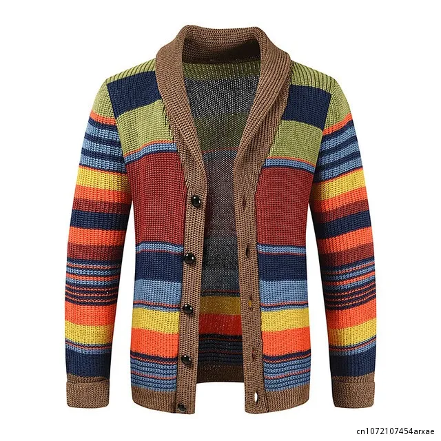 

Men Winter Thicker Knitted Cardigan Sweater Mens Warm Sweater Jackets Men Clothing Men's Vintage Patchwork Sweaters Coats