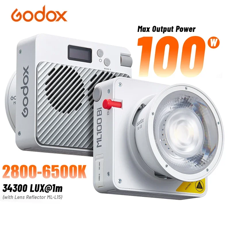 Godox ML100Bi LED Video Light 2800-6500K Supports Wireless Control Portable Selfie Lights for Outdoor Shooting Llive Streaming