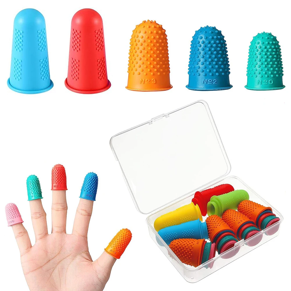 

16PCS Silicone Thimble Finger Pads Assorted Colors Finger Protector Covers Rubber Finger Tips for Embroidery Paperwork Cutting