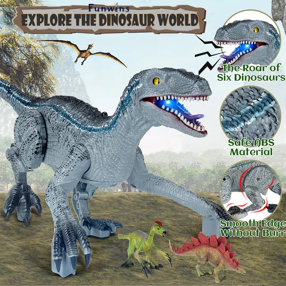 Giocattolo robot elettronico telecomandato dinosauro ambulante e ruggente, giocattoli dinosauri con luce e suono, regali ideali