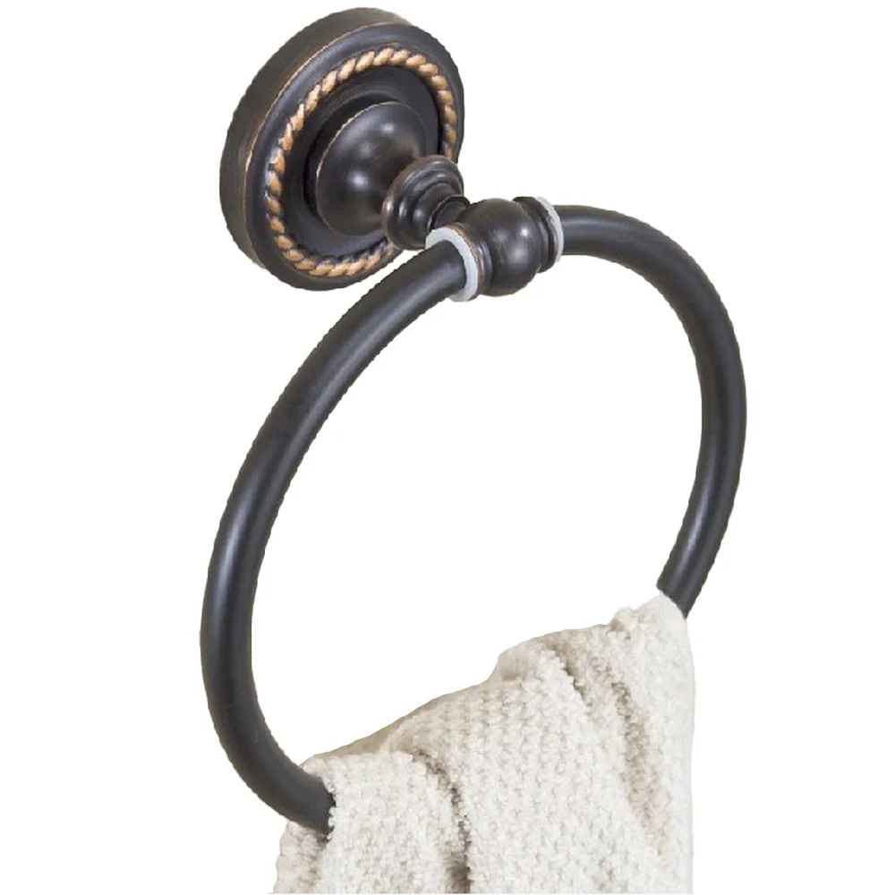 Black Oil Rubbed Brass Round Towel Rings European Style Soild Brass Towel Holder Towel Ring Bathroom Wall-Mounted Lba214