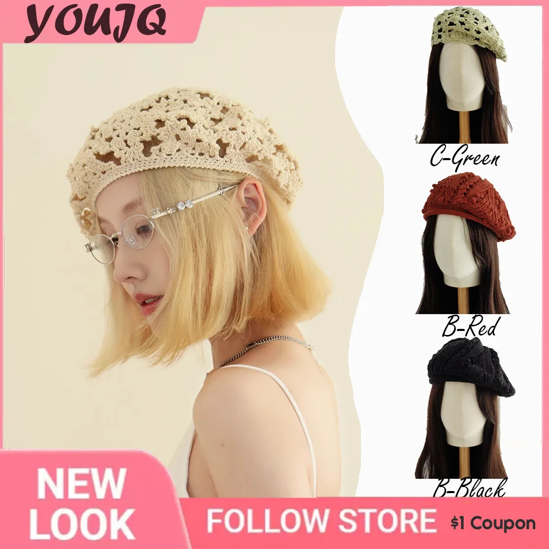 

Y2K Literary Retro Hollow Berets Hat for Women British Needle Hook Wool Caps Wild Painter Cap Japanese Hats Gorra Kawaii