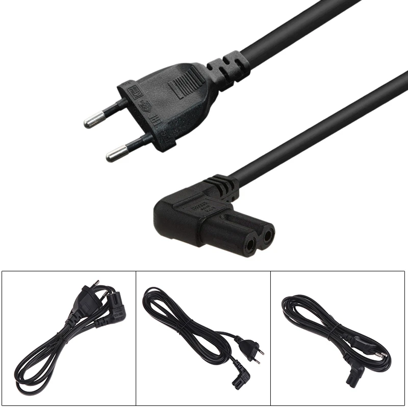 Right Angled Eu Euro Ac Power Cord Cable Lead Eu 2-Prong To Figure 8 C7 For Tv,Printers,Cameras,Ps4,Ps3