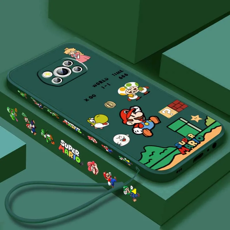 

M-Marios Popular Cartoon For Xiaomi Mi Poco X3 X4 X5 X6 M4 M5 M6 F4 F5 F3 GT Pro 5G Liquid Left Rope Cover Phone Case