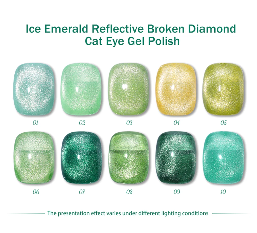 Vendeeni 10-Farben Glitzer-Brokkoli-Katzenaugen-Gel-Nagellack-Set, Glänzender Magnetischer UV-Soak-Off-Katzenaugen-Gel-Lack mit Display – Detail 18
