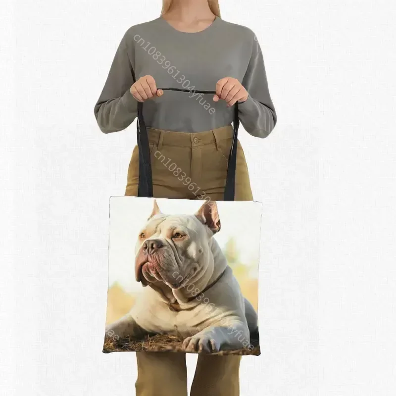 American Bully Dog Tote Bag Kawaii French Bulldog Handbag Pitbull Terrier Totes Large Capacity Shoulder Bag Eco Shopping Bags