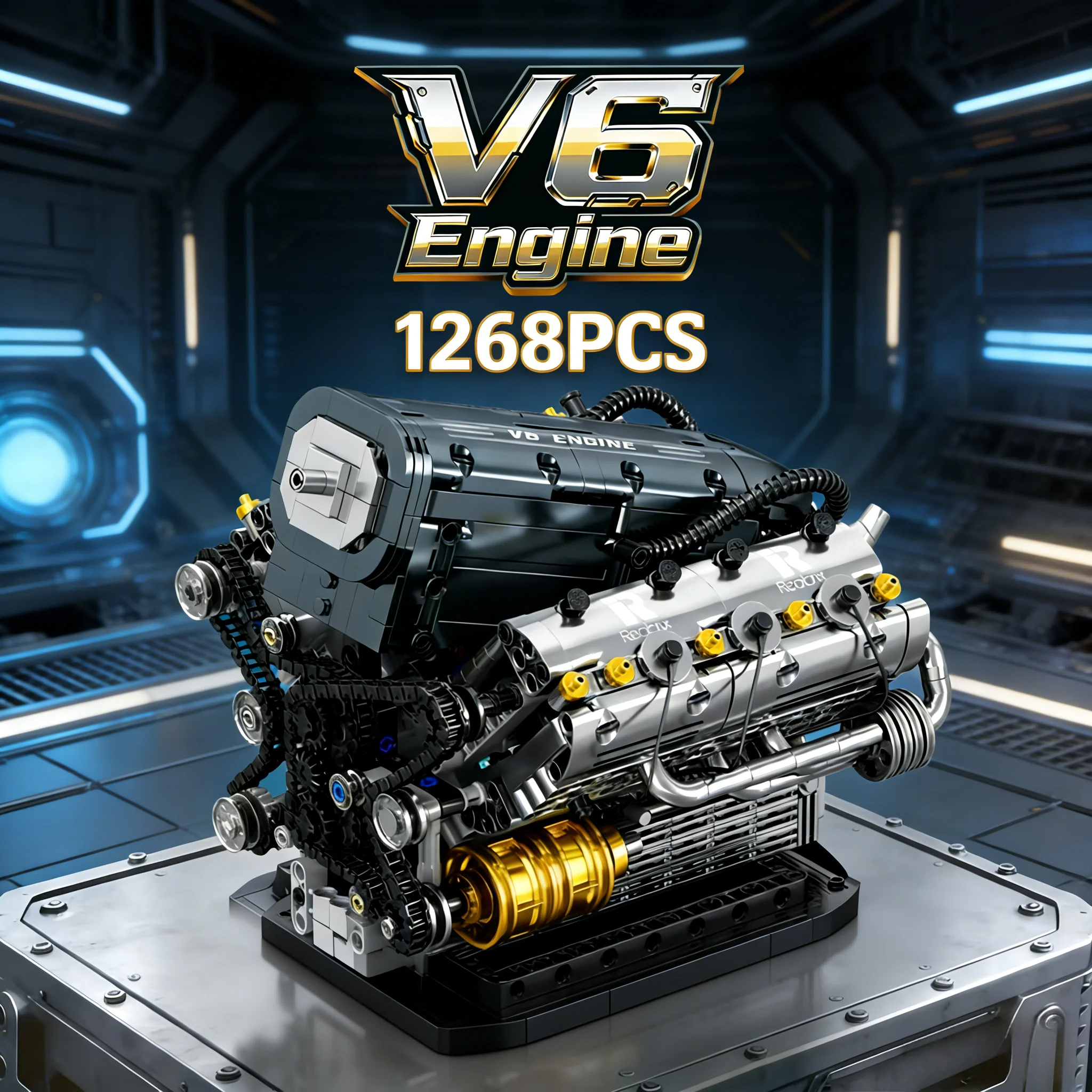 

MOC 1268PCS V6 Engine Model Building Blocks Motorized Technic DIY Mechanical Kit Creative Educational Desktop Gift for Adults