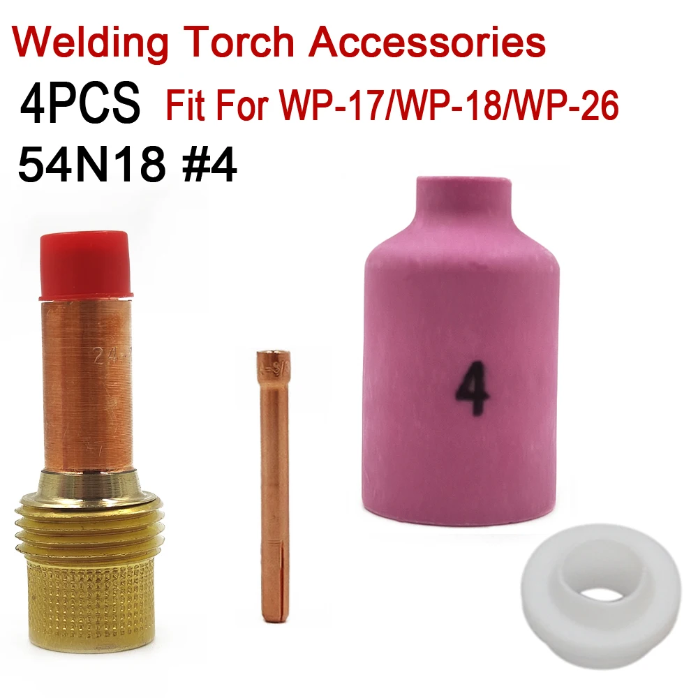 

4Pcs TIG Welding Torch 54N18 Nozzles TIG Collet Body MEDIUM Gas Lens 1.0/1.6/2.0/2.4/3.2/4.0mm For TIG PTA DB SR WP17 WP18 WP26