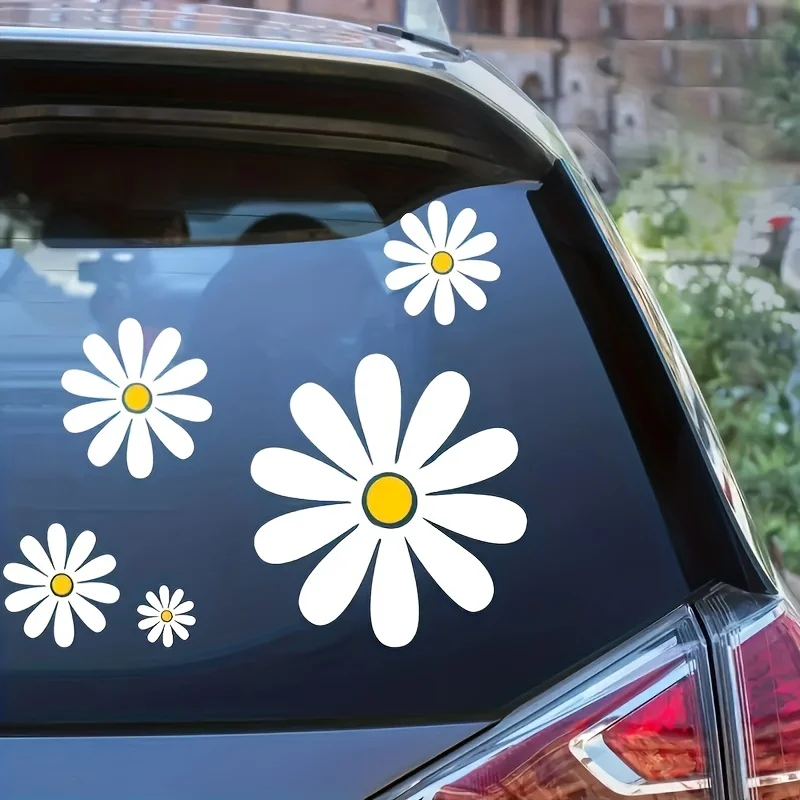 5pcs Self-adhesive Daisy Car Stickers Universal for Auto Rear Window Creative Car Body Styling Waterproof Racing Helmet Decor