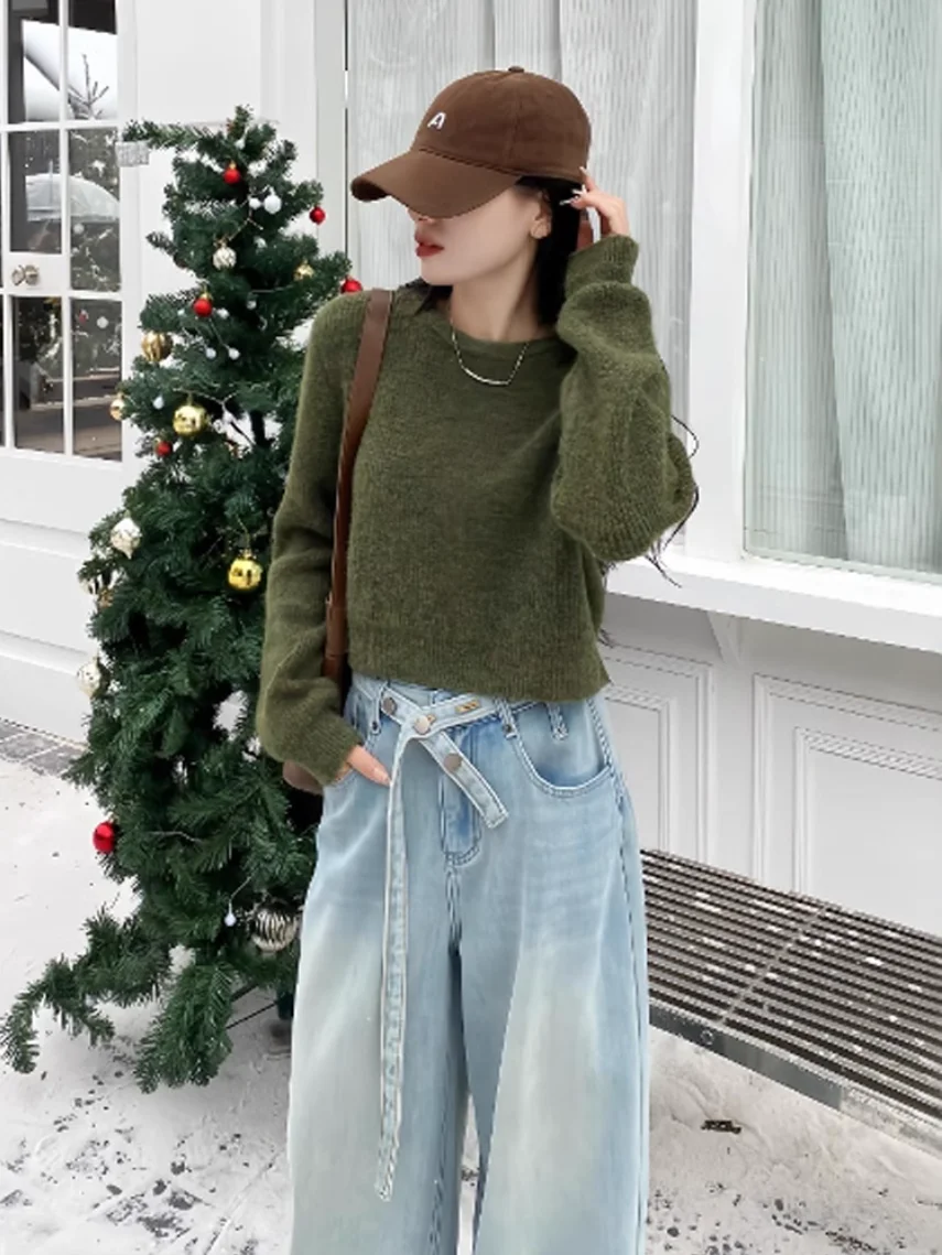 Y2K Wide Leg Pants Women Light Color Denim Waist Belt Design Slim Fit Niche Fashion Floor Length Inspired Jeans