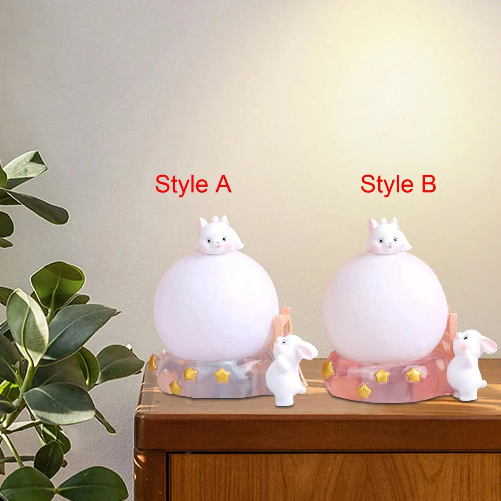 Moon Rabbit Statue Night Light Desktop Decorative Ornament for Party Bedroom