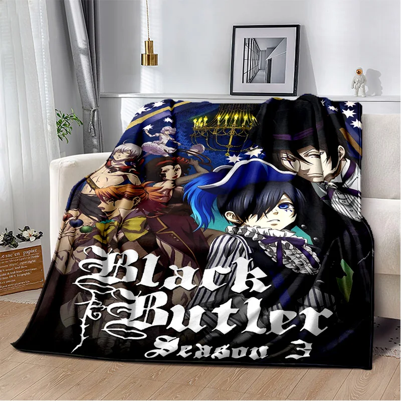 3D Anime Black Butler Cartoon Blanket,Soft Throw Blanket for Home Bedroom Bed Sofa Picnic Travel Office Rest Cover Blanket Kids