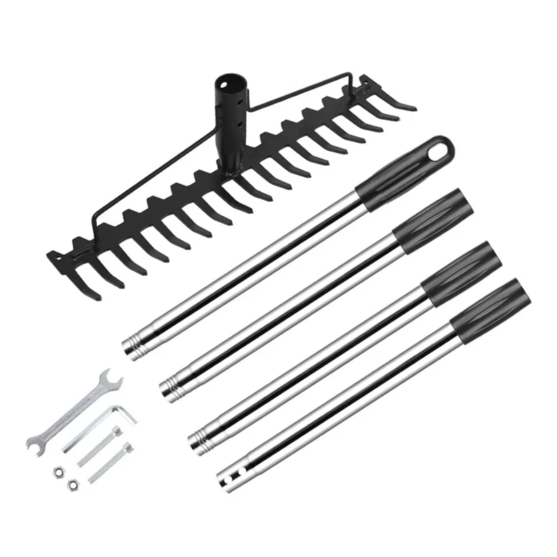 ABKJ-Bow Rake Heavy Duty Garden Rake 17 Steel Tines Metal Head Rake Tool For Loosening Soil Gathering Leaf Leveling Lawn