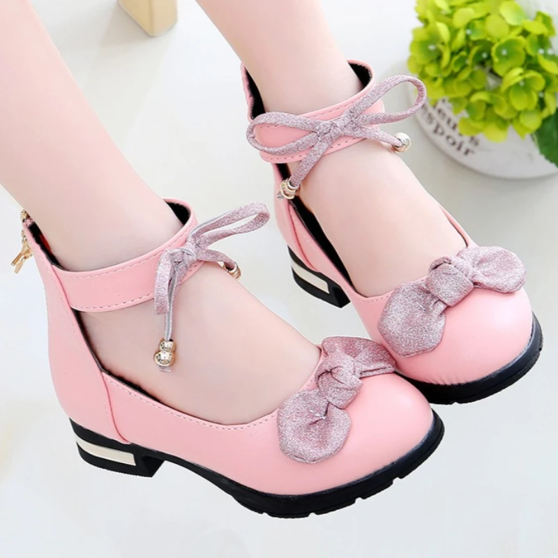 

Girls Princess Shoe 2026 New Korean Version Bow Child Loafer Fashion Girls Anti Compare Garden Party High-heeled Leather Shoes