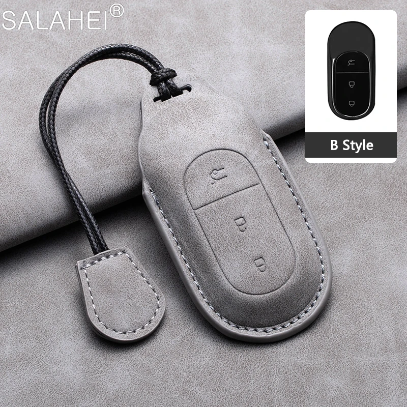 Suede Leather Car Smart Remote Key Fob Cover Case Protector Holder Shell For Leapmotor T03 S01 C11 C01 Auto Keychain Accessories