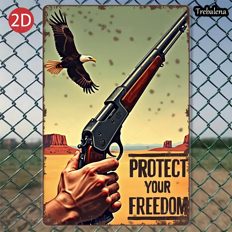 

1 шт. 2D плоский металлический знак 8*12 дюймов Eagle Gun Freedom металлический знак в западном стиле