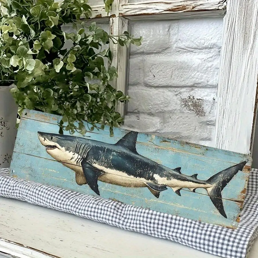 1/5/10/20/50/100pcs 2D Flat, 2D Flat Plane, 1 Great White Shark Sign - Vintage Art Deco Shark Wall Art Plaque, Shark Decoration,