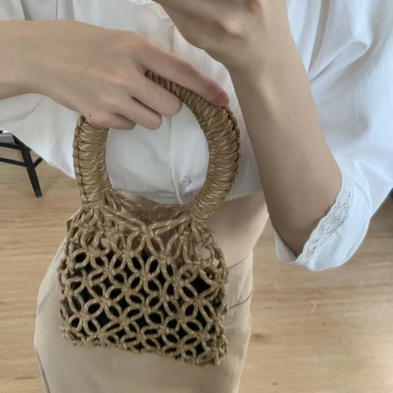 

Fashion Hollow Woven Women Handbags Fishnet Mini Tote Bag Casual Summer Beach Bag Handmade Small Female Purses 2025