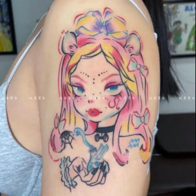 Sexy Arm Temporary Tattoo Stickers Cartoon Girl Tatoo Art Colorful Cute Tatto Cheap Goods Fake Tattoo for Women Festival Sticker