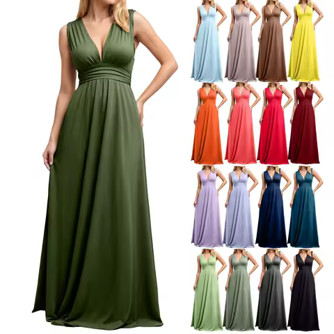 Women Convertible Multi Way Wrap Maxi Dress One Shoulder Ruched Bridesmaid Gown Sleeveless Chiffon Formal Evening Bridal Dress