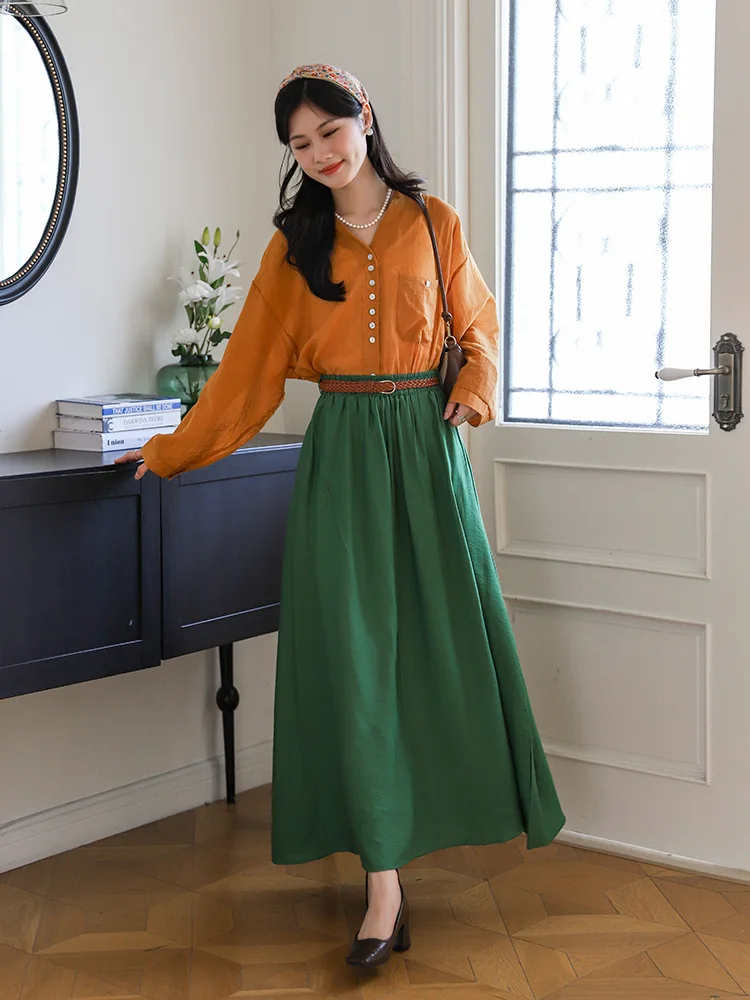 Elegant Fashion A-line Skirt Autumn Winter Women Korean Style High Waist Skirts Office Lady Basic Clothes Skirt Female