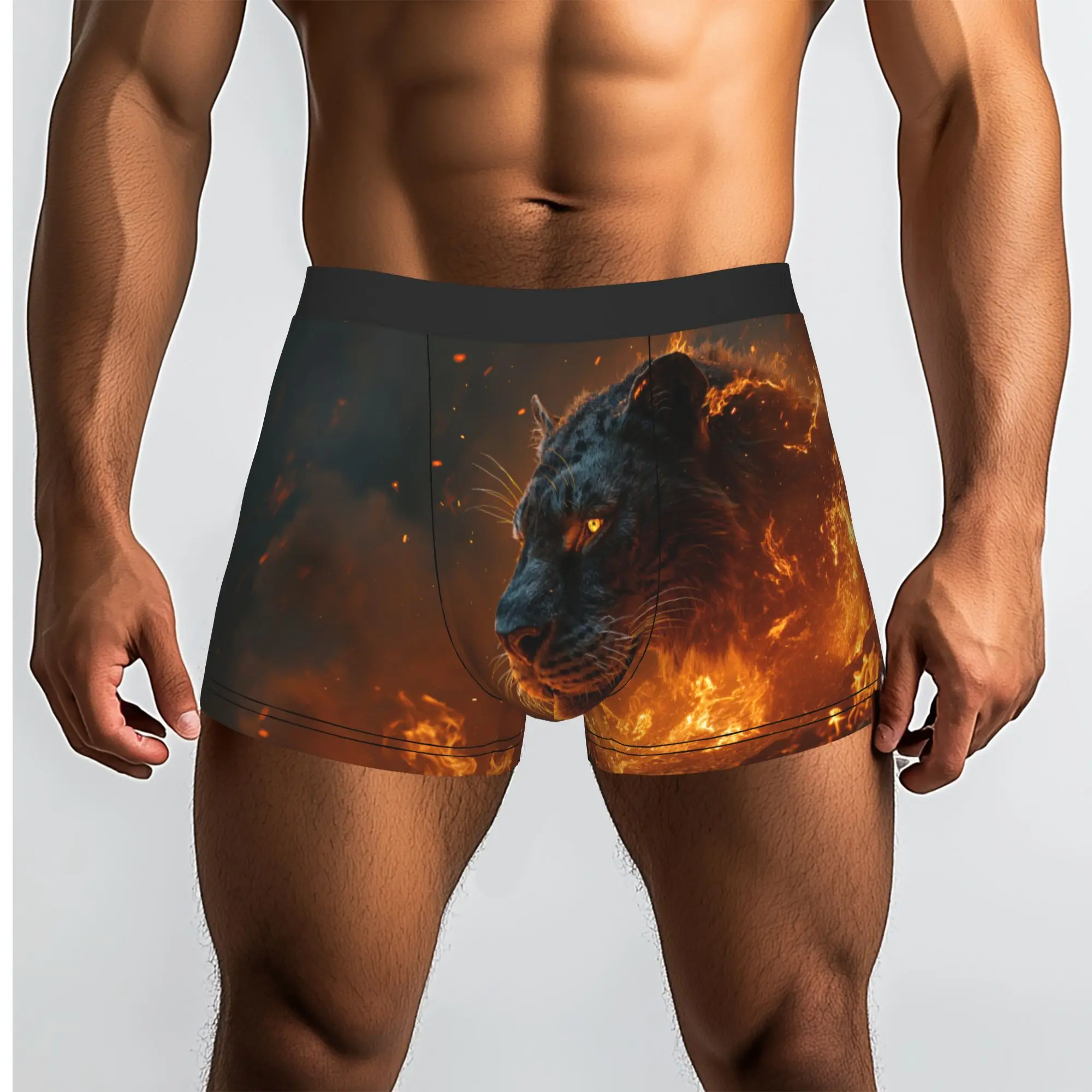 Custom Burning Tiger Art Boxer Shorts For Homme 3D Print  Underwear Panties Briefs Breathable Underpants