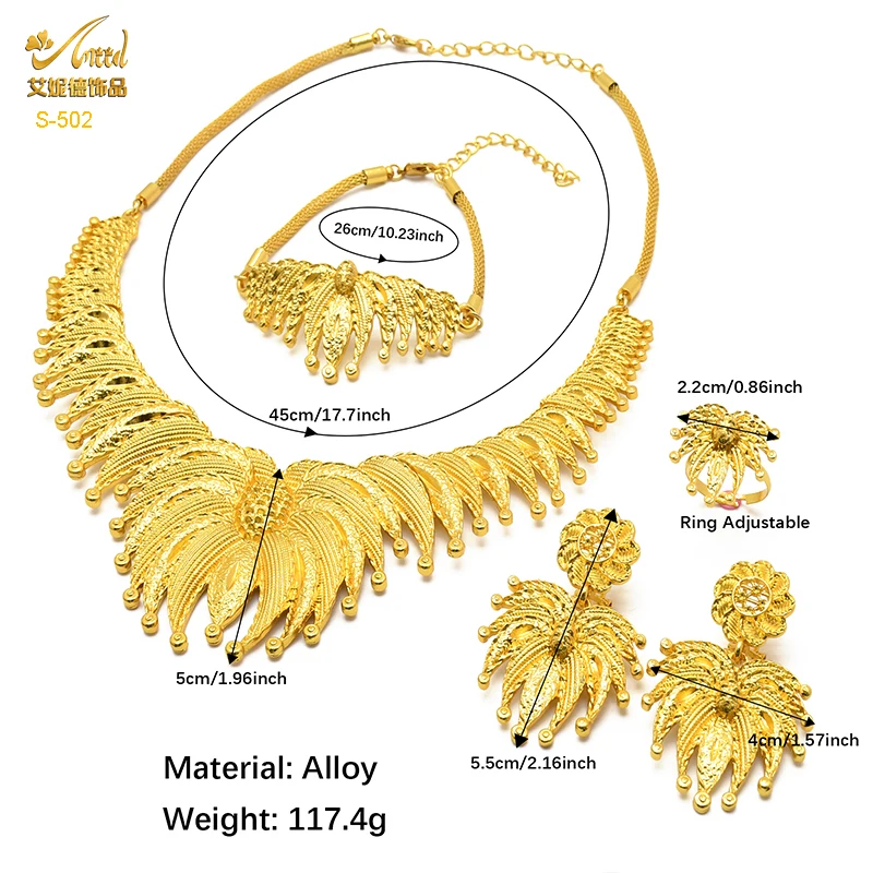 ANIID Dubai Plated Jewelry Set For Women Indian Earring and Necklace Nigeria Moroccan Bridal Accessorie Wedding Bracelet Gifts