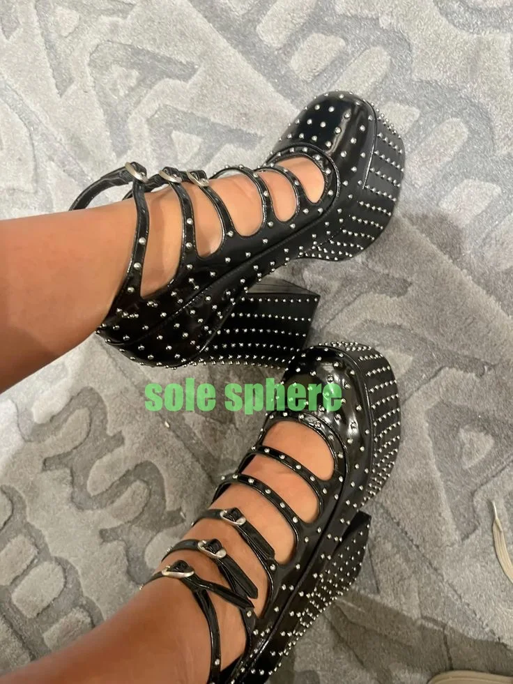 

Lady Mary Janes Platform Sequins Rhinestone Boots Chunky Heel Bling Sequins Buckle Strap Ankle Boots Hollow Vintage Black Pumps