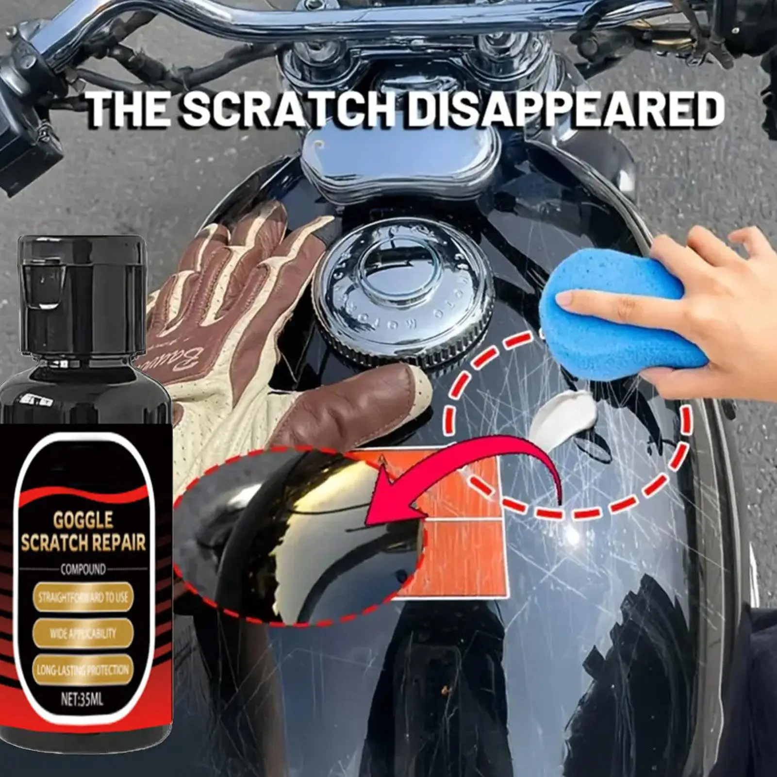 Motorcycle Paint Scratch Remover 35ml Goggles Restorer Motorcycle Helmet Visor Scratch Remover for Detailing Maintenance