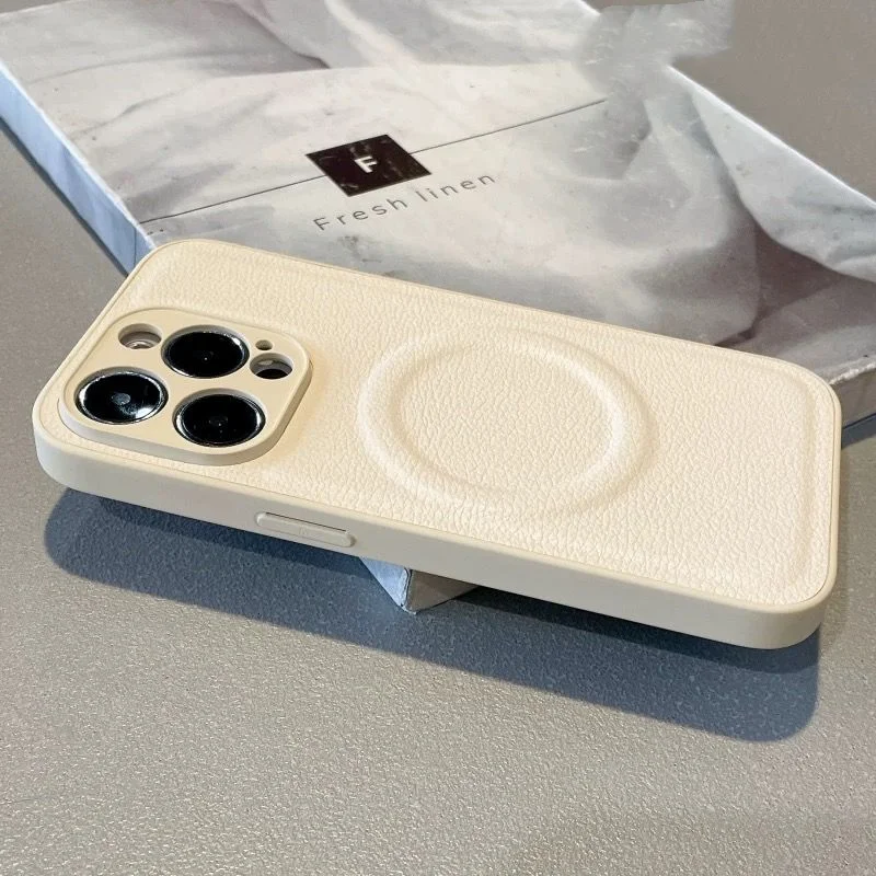 Texture in pelle di lusso per custodia per telefono Magsafe per iPhone 17 Air 16 15 14 Plus 13 12 11 17 Pro Max carica magnetica copertura semplice