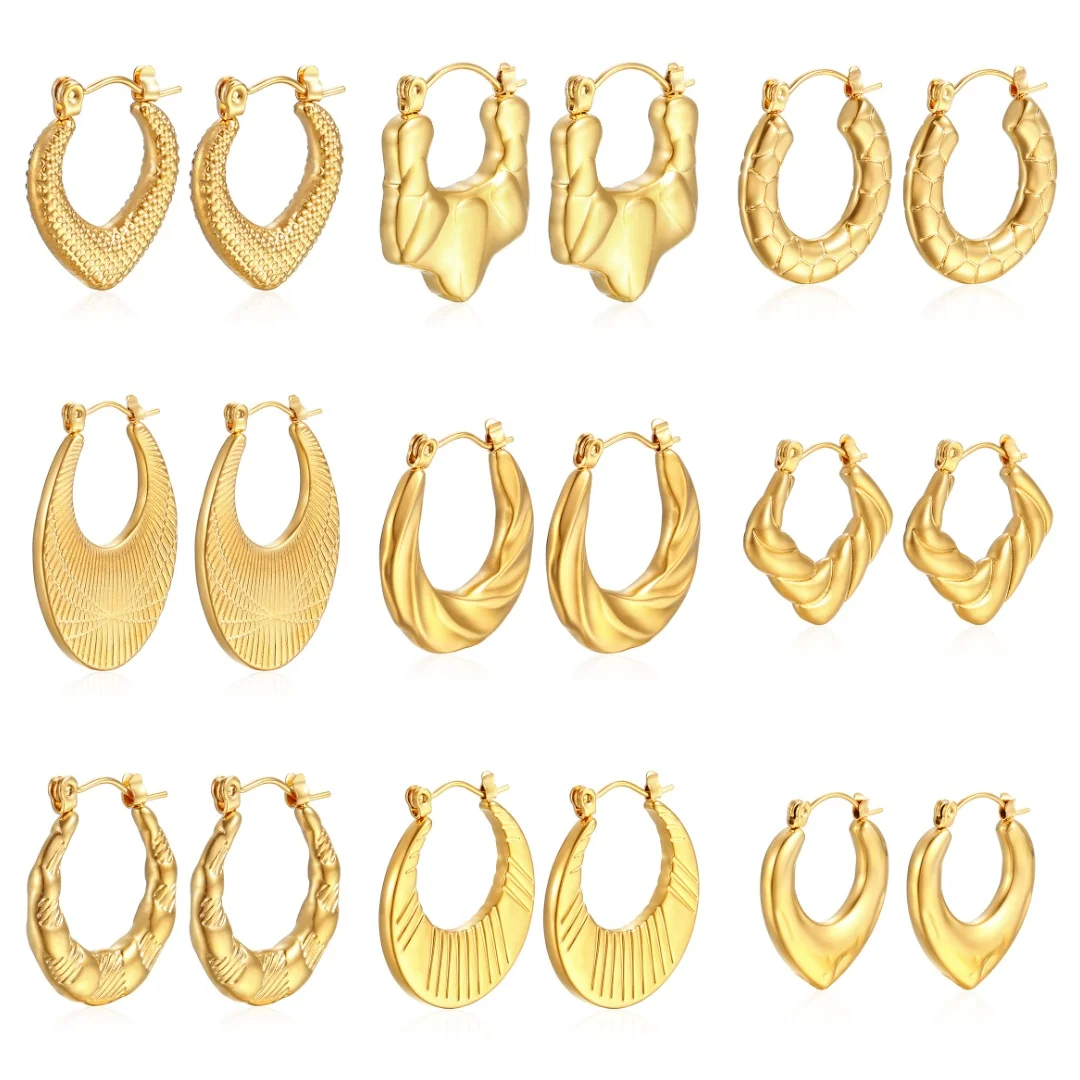 Gold Plated Chunky Earrings for Women Trend Stainless Steel Hoop Earring Waterproof Piercing  Jewelry