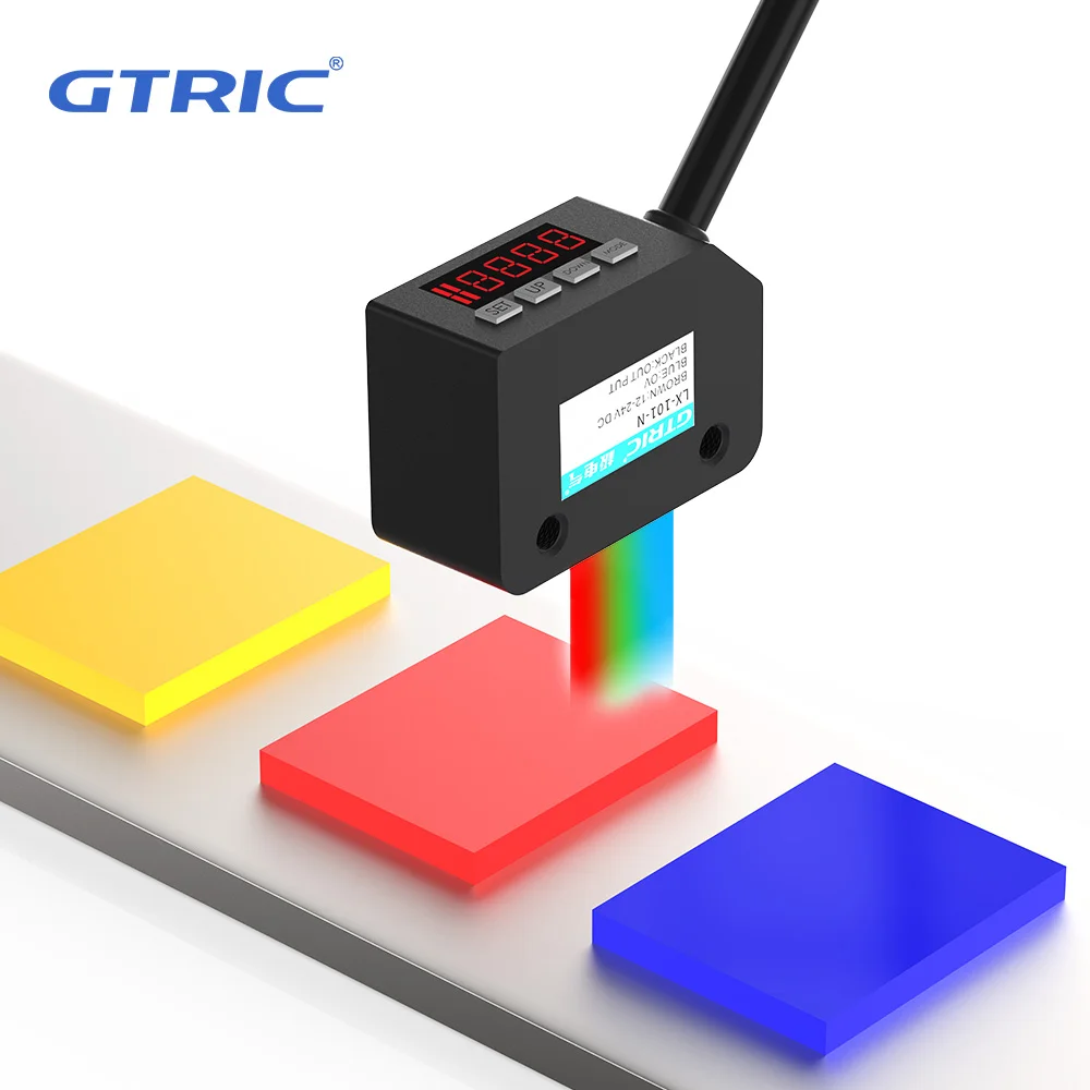 GTRIC Color Code Contrast Optical Sensor 12-24V DC RGB light source Color Recognition Photoelectric Switch Color Marking Sensor