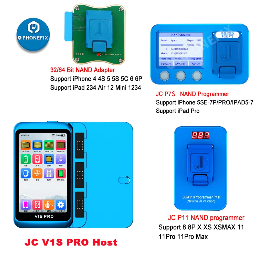 

JCID V1S Pro JC P13 JC P7S P11 NAND Programmer HDD Serial Read Write Error Repair for IPhone 14 13 12 XS 8 X 7 7P 6 6S All IPad