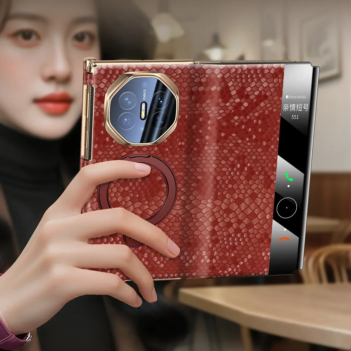 For Huawei Mate X7 X6 X5 XT XTS Ultimate New Electroplated Dragon Scale Pattern Dual Hinge Leather Case With Kickstand