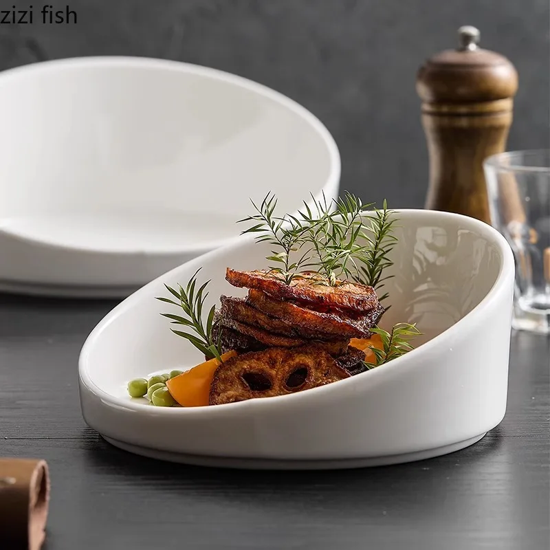 طبق سيراميك أبيض طبق سلطة الحلوى ديم سوم لوحة أطباق للوجبات الخفيفة أطباق تقديم المطبخ الجزيئي مطعم أدوات المائدة #2