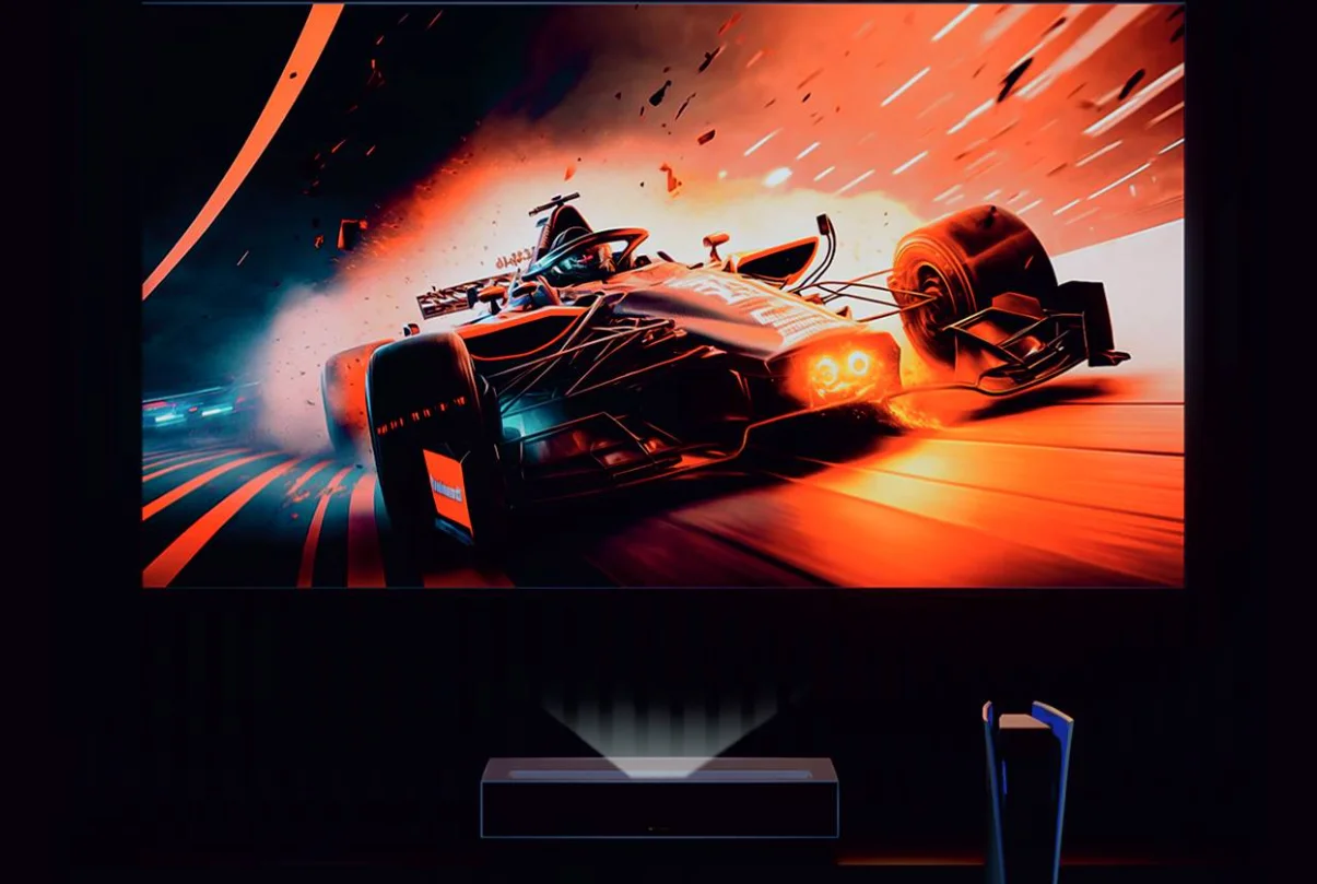 أحدث جهاز عرض تلفزيوني من Formovie 4K DLP 4K UHD UST للمسرح المنزلي جهاز عرض قصير للغاية جهاز عرض Formovie Cinema Edge