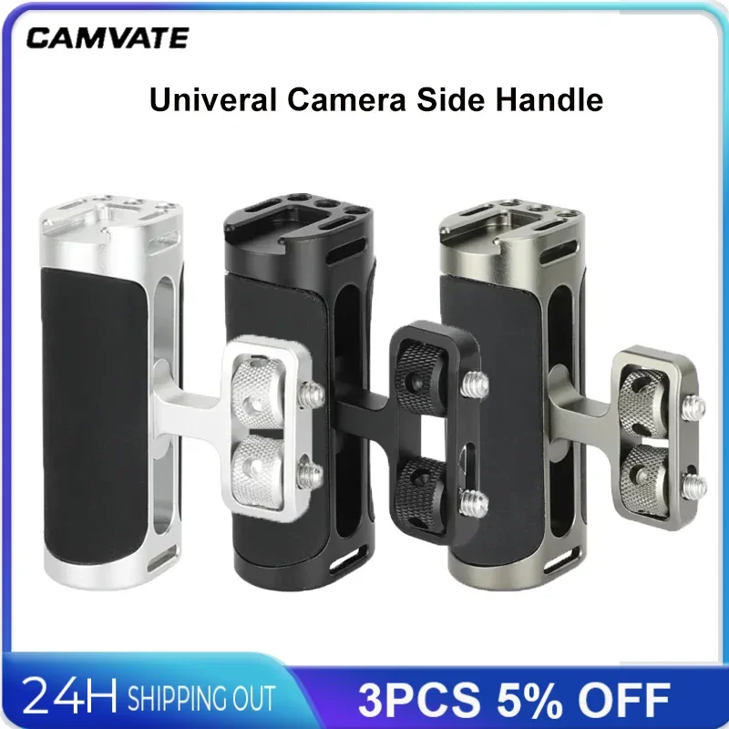 CAMVATE Side Handle with Dual 1/4inch Screw Mount Color Matching Camera Handgrip Fits Both Left Right Use For Cage Rig